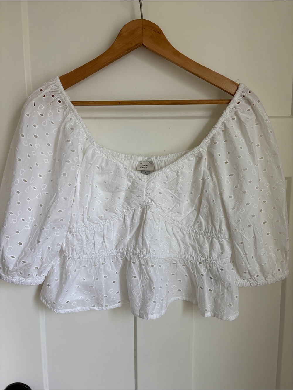 a new day White Eyelet Peasant Blouse